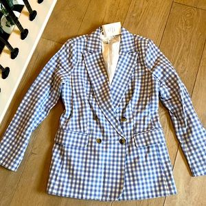 Blue and white gingham blazer